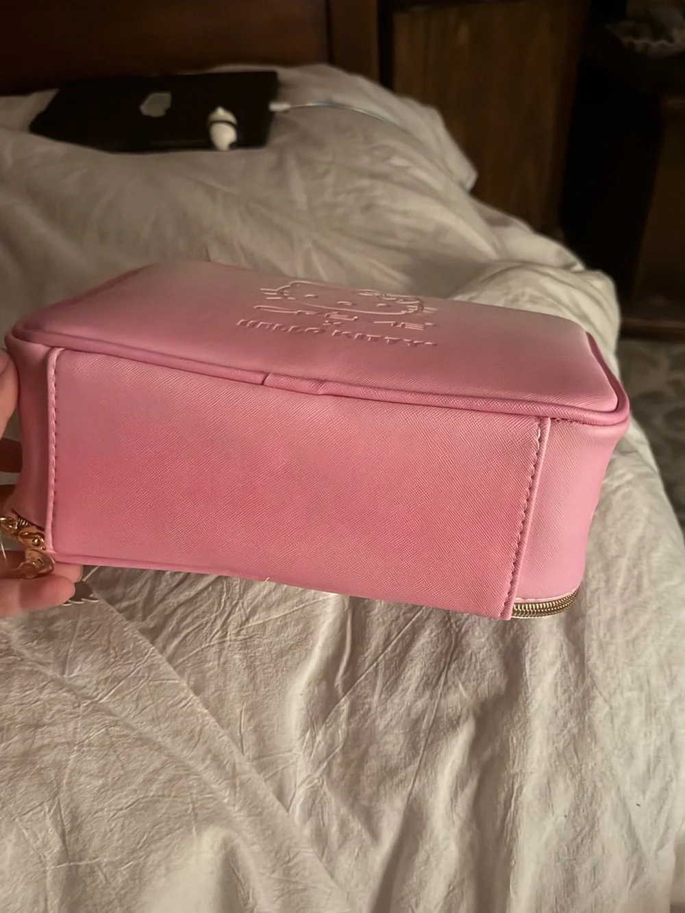 Hello Kitty Pink Cosmetic Travel Case with Gold Accents